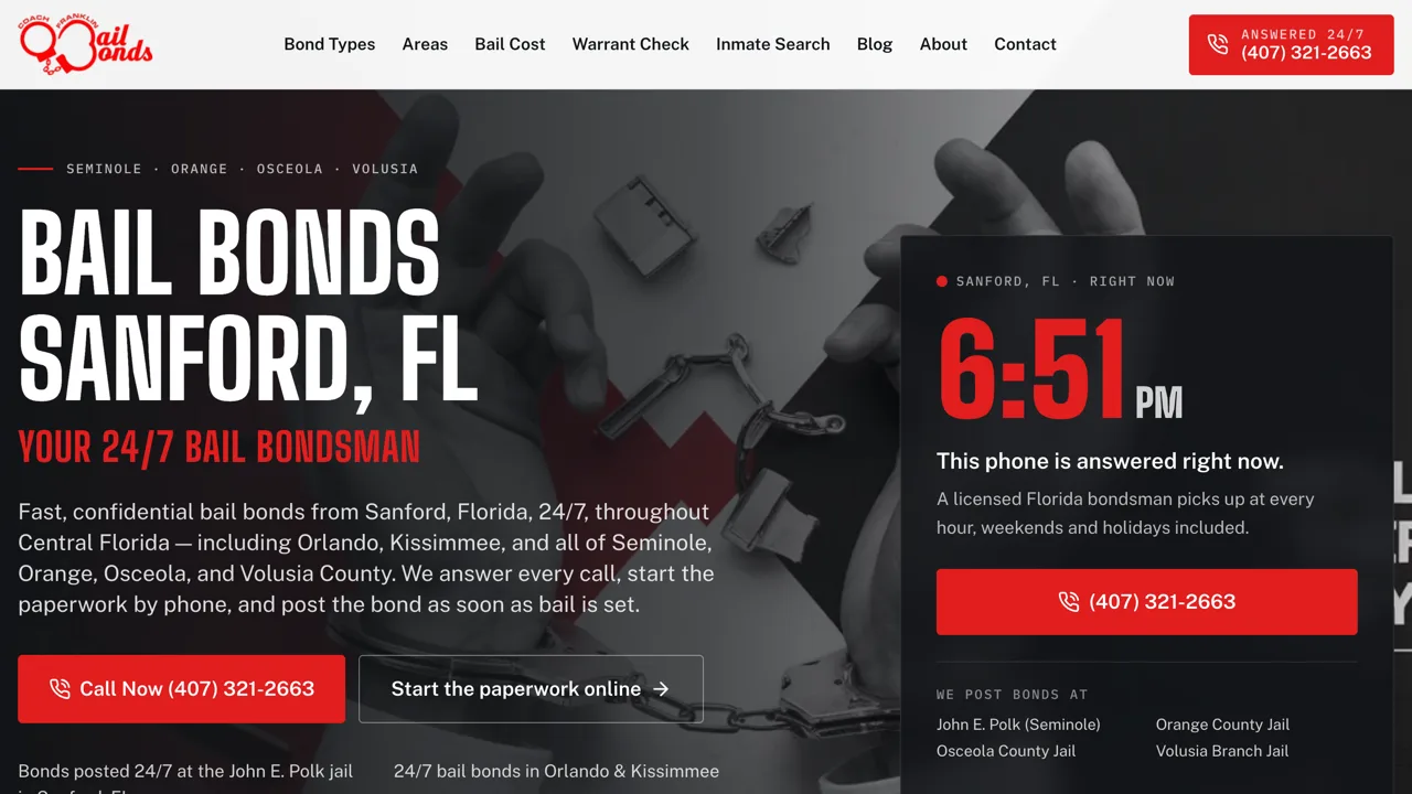 Coach Franklin Bail Bonds website built by Xperience Levels